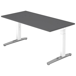 HAMMERBACHER VXB016 höhenverstellbarer Schreibtisch grafit rechteckig, C-Fuß-Gestell weiß 160,0 x 80,0 cm
