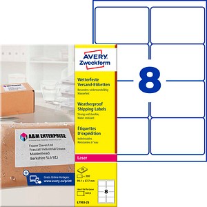 AVERY Zweckform Folien-Versandetiketten L7993-25 weiß 99,1 x 67,7 mm, 25 Blatt