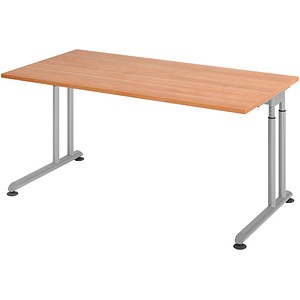 HAMMERBACHER ZS16 höhenverstellbarer Schreibtisch nussbaum rechteckig, C-Fuß-Gestell silber 160,0 x 80,0 cm