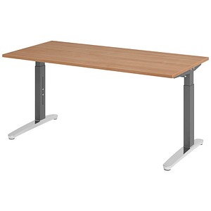HAMMERBACHER VXB016 höhenverstellbarer Schreibtisch nussbaum rechteckig, C-Fuß-Gestell grau 160,0 x 80,0 cm