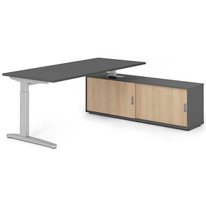 HAMMERBACHER XBE19SB höhenverstellbarer Schreibtisch grafit rechteckig, C-Fuß-Gestell silber 180,0 x 80,0 cm
