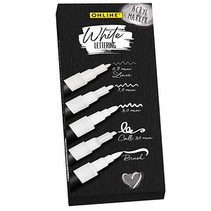 ONLINE® White Lettering Acrylstifte-Set weiß 5 St.