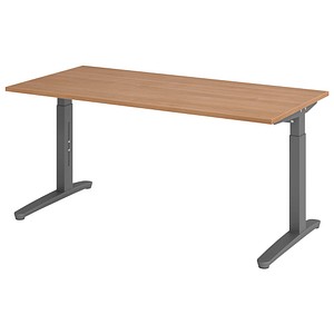 HAMMERBACHER VXB16 höhenverstellbarer Schreibtisch nussbaum rechteckig, C-Fuß-Gestell grau 160,0 x 80,0 cm