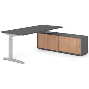 HAMMERBACHER XBE19SB höhenverstellbarer Schreibtisch grafit rechteckig, C-Fuß-Gestell silber 180,0 x 80,0 cm