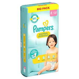 Pampers® Windeln premium protection™ BIG PACK Größe Gr.4 (9-14 kg) für Babys und Kleinkinder (4-18 Monate), 58 St.