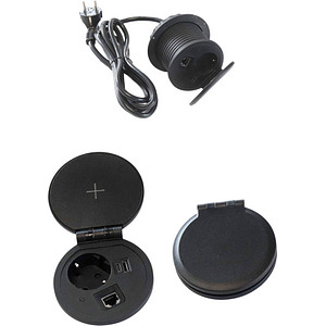 HAMMERBACHER 1-fach Tischsteckdose 2,0 m schwarz mit USB-Buchse