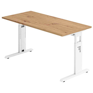 HAMMERBACHER OS614 Schreibtisch asteiche rechteckig, C-Fuß-Gestell weiß 140,0 x 67,2 cm