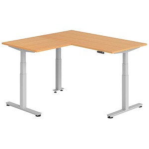 HAMMERBACHER XDSMW1608 elektrisch höhenverstellbarer Schreibtisch buche rechteckig, T-Fuß-Gestell silber 160,0 x 160,0 cm