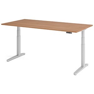 HAMMERBACHER XBHM2E elektrisch höhenverstellbarer Schreibtisch nussbaum rechteckig, C-Fuß-Gestell silber 200,0 x 100,0 cm