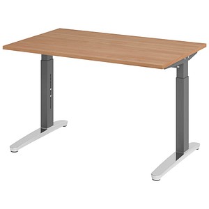 HAMMERBACHER VXB012 höhenverstellbarer Schreibtisch nussbaum rechteckig, C-Fuß-Gestell grau 120,0 x 80,0 cm