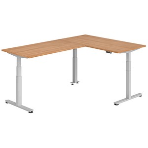 HAMMERBACHER XDSMW1616 elektrisch höhenverstellbarer Schreibtisch nussbaum rechteckig, T-Fuß-Gestell silber 160,0 x 240,0 cm