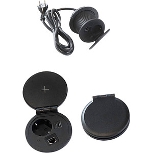 HAMMERBACHER 1-fach Tischsteckdose 2,0 m schwarz mit USB-Buchse