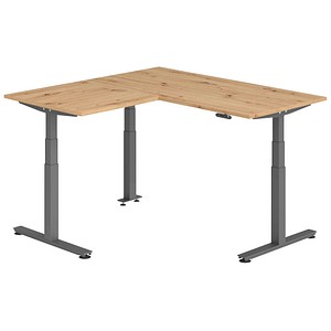 HAMMERBACHER XDSMW1608 elektrisch höhenverstellbarer Schreibtisch asteiche rechteckig, T-Fuß-Gestell grau 160,0 x 160,0 cm