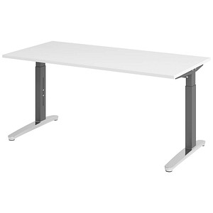 HAMMERBACHER VXB016 höhenverstellbarer Schreibtisch weiß rechteckig, C-Fuß-Gestell grau 160,0 x 80,0 cm