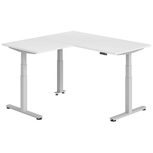 HAMMERBACHER XDSMW1608 elektrisch höhenverstellbarer Schreibtisch weiß rechteckig, T-Fuß-Gestell silber 160,0 x 160,0 cm