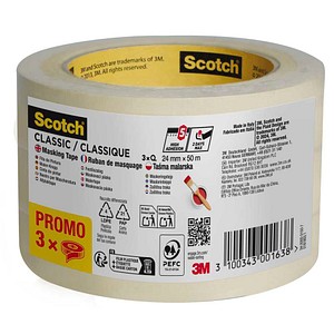 Scotch CLASSIC Kreppband beige 24,0 mm x 50,0 m 3 Rollen