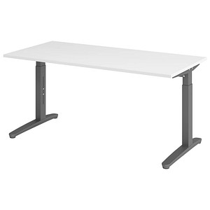 HAMMERBACHER VXB16 höhenverstellbarer Schreibtisch weiß rechteckig, C-Fuß-Gestell grau 160,0 x 80,0 cm