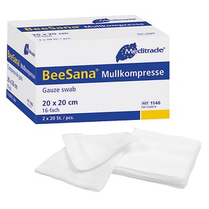 Meditrade® Mull-Kompressen BeeSana®mit eingeschlagenen Schnittkanten 1146 weiß 20,0 x 20,0 cm, 20x 2 St.