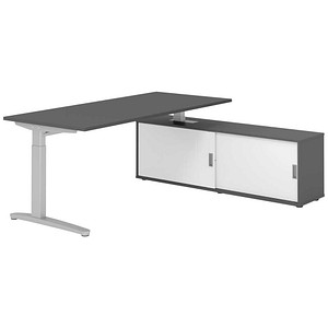 HAMMERBACHER XBE19SB höhenverstellbarer Schreibtisch grafit rechteckig, C-Fuß-Gestell silber 180,0 x 80,0 cm