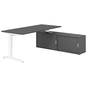 HAMMERBACHER XBE19SB höhenverstellbarer Schreibtisch grafit rechteckig, C-Fuß-Gestell weiß 180,0 x 80,0 cm