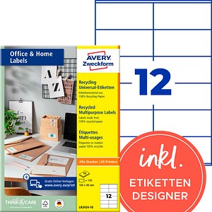 AVERY Zweckform Etiketten LR3424-10 weiß 105,0 x 48,0 mm, 10 Blatt