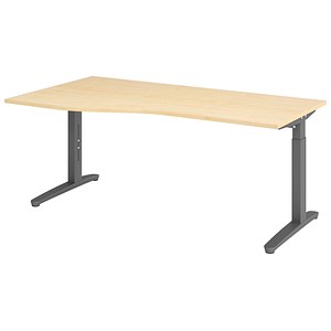 HAMMERBACHER VXB18 höhenverstellbarer Schreibtisch ahorn Trapezform, C-Fuß-Gestell grau 180,0 x 80,0/100,0 cm