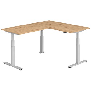 HAMMERBACHER XDSMW1612 elektrisch höhenverstellbarer Schreibtisch asteiche rechteckig, T-Fuß-Gestell silber 160,0 x 200,0 cm