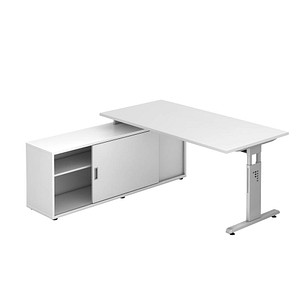 HAMMERBACHER höhenverstellbarer Schreibtisch weiß rechteckig, T-Fuß-Gestell weiß 160,0 x 80,0 cm
