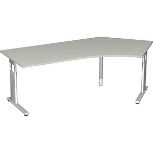 geramöbel Flex höhenverstellbarer Schreibtisch lichtgrau L-Form, C-Fuß-Gestell silber 216,6 x 113,0 cm