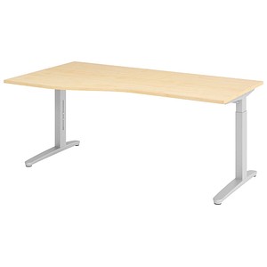 HAMMERBACHER VXB18 höhenverstellbarer Schreibtisch ahorn Trapezform, C-Fuß-Gestell silber 180,0 x 80,0/100,0 cm
