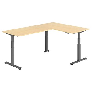 HAMMERBACHER XDSMW1616 elektrisch höhenverstellbarer Schreibtisch ahorn rechteckig, T-Fuß-Gestell grau 160,0 x 240,0 cm