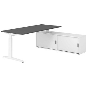 HAMMERBACHER XBE19SB höhenverstellbarer Schreibtisch grafit rechteckig, C-Fuß-Gestell weiß 180,0 x 80,0 cm