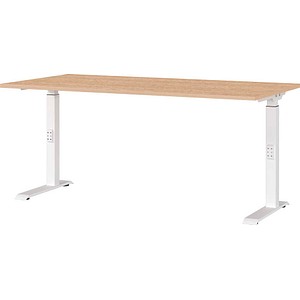 GERMANIA DOWNEY höhenverstellbarer Schreibtisch lindberg-eiche rechteckig, C-Fuß-Gestell weiß 160,0 x 80,0 cm