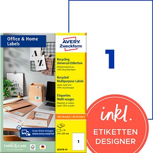 AVERY Zweckform Etiketten LR3478-10 weiß 210,0 x 297,0 mm, 10 Blatt