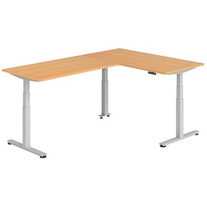 HAMMERBACHER XDSMW1616 elektrisch höhenverstellbarer Schreibtisch buche rechteckig, T-Fuß-Gestell silber 160,0 x 240,0 cm