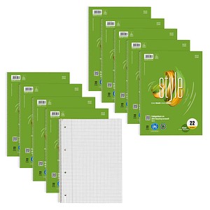 Ursus® Collegeblöcke green Lineatur 22 kariert DIN A4 Innenrand, 10 Blöcke