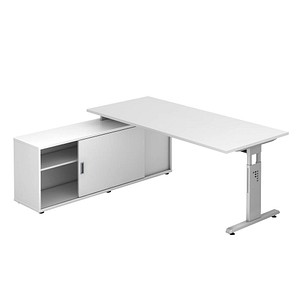 HAMMERBACHER höhenverstellbarer Schreibtisch weiß rechteckig, T-Fuß-Gestell weiß 180,0 x 80,0 cm