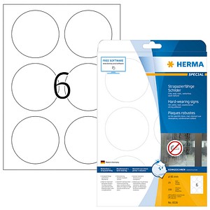 HERMA wetterfeste Folienetiketten 8336 weiß 85,0 x 85,0 mm, 25 Blatt