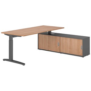 HAMMERBACHER XBE19SB höhenverstellbarer Schreibtisch nussbaum rechteckig, C-Fuß-Gestell grau 180,0 x 80,0 cm