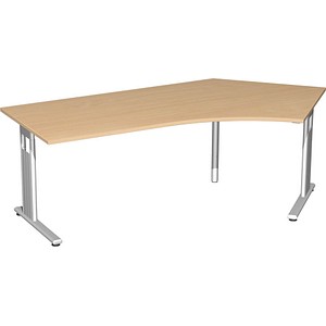 geramöbel Flex höhenverstellbarer Schreibtisch buche L-Form, C-Fuß-Gestell silber 216,6 x 113,0 cm