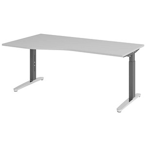 HAMMERBACHER VXB18 höhenverstellbarer Schreibtisch lichtgrau Trapezform, C-Fuß-Gestell grau 180,0 x 80,0/100,0 cm