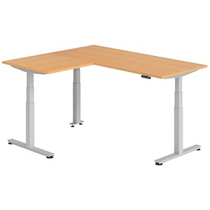 HAMMERBACHER XDSMW1908 elektrisch höhenverstellbarer Schreibtisch buche rechteckig, T-Fuß-Gestell silber 180,0 x 160,0 cm