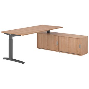 HAMMERBACHER XBE19SB höhenverstellbarer Schreibtisch nussbaum rechteckig, C-Fuß-Gestell grau 180,0 x 80,0 cm
