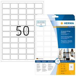 HERMA wetterfeste Folienetiketten 8338 weiß 37,0 x 25,0 mm, 25 Blatt