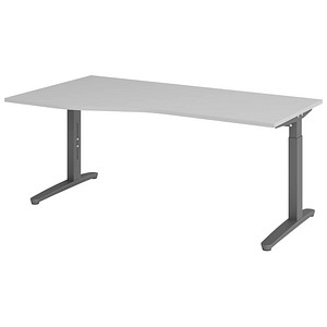 HAMMERBACHER VXB18 höhenverstellbarer Schreibtisch lichtgrau Trapezform, C-Fuß-Gestell grau 180,0 x 80,0/100,0 cm