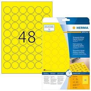 HERMA wetterfeste Folienetiketten 8034 gelb 30,0 x 30,0 mm, 25 Blatt