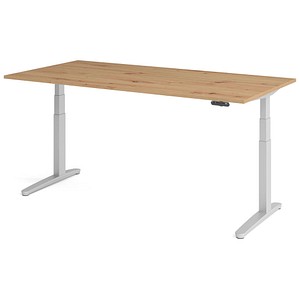 HAMMERBACHER XBHM2E elektrisch höhenverstellbarer Schreibtisch asteiche rechteckig, C-Fuß-Gestell silber 200,0 x 100,0 cm