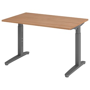 HAMMERBACHER VXB12 höhenverstellbarer Schreibtisch nussbaum rechteckig, C-Fuß-Gestell grau 120,0 x 80,0 cm