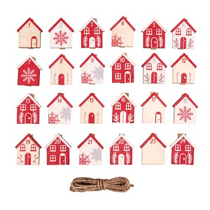 Rayher Adventskalenderzahlen Holzhaus 1- 24 natur/rot/weiß
