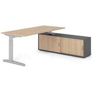 HAMMERBACHER XBE19SB höhenverstellbarer Schreibtisch eiche rechteckig, C-Fuß-Gestell silber 180,0 x 80,0 cm
